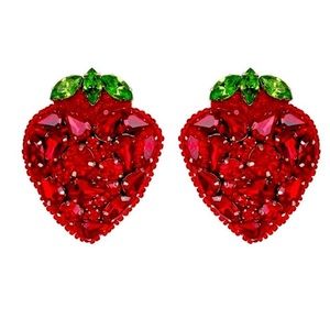 Deepa Gurnani Red Crystal Strawberry Earrings with Pouch New